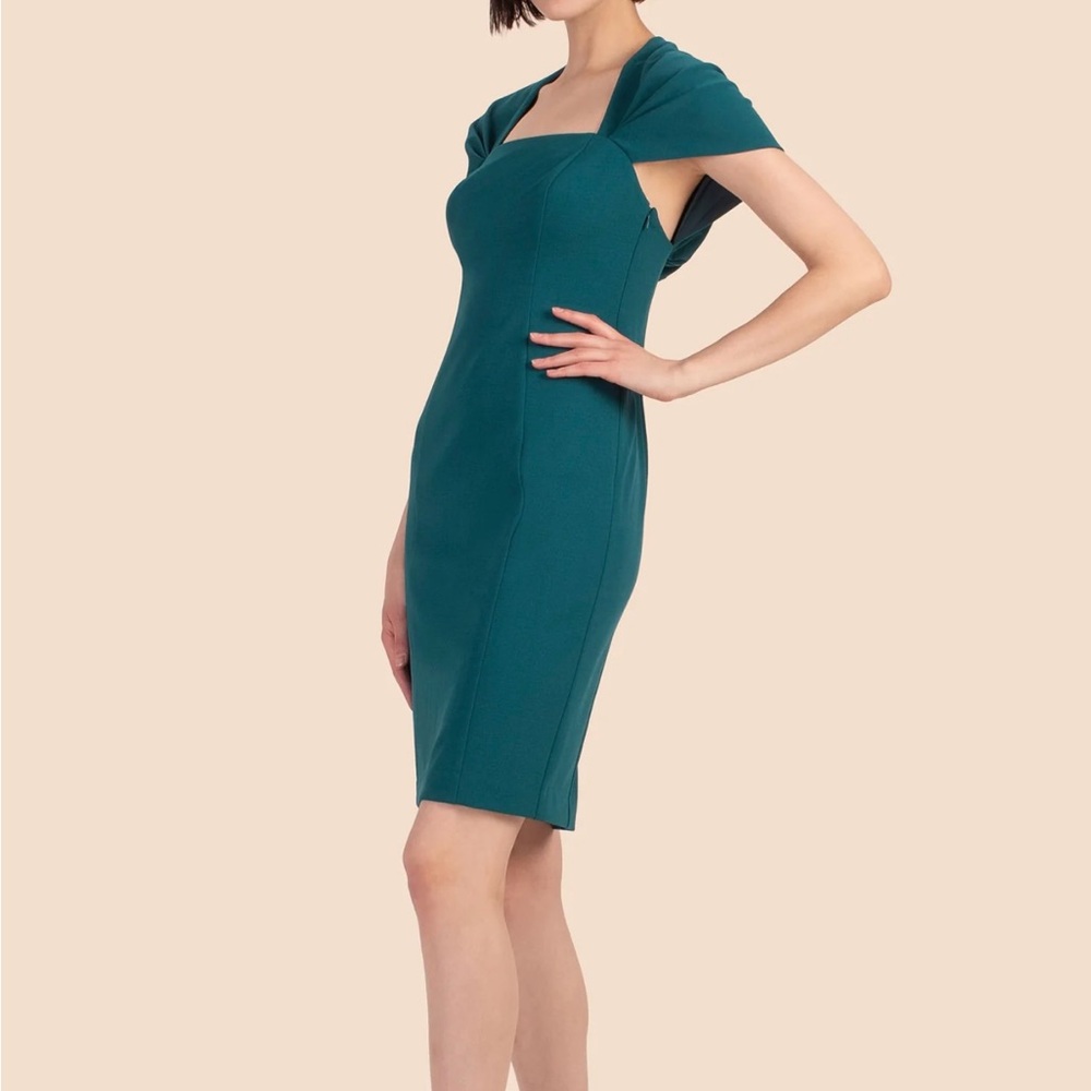 Trina Turk Green Sheath Dress with Flutter Cap Sleeves